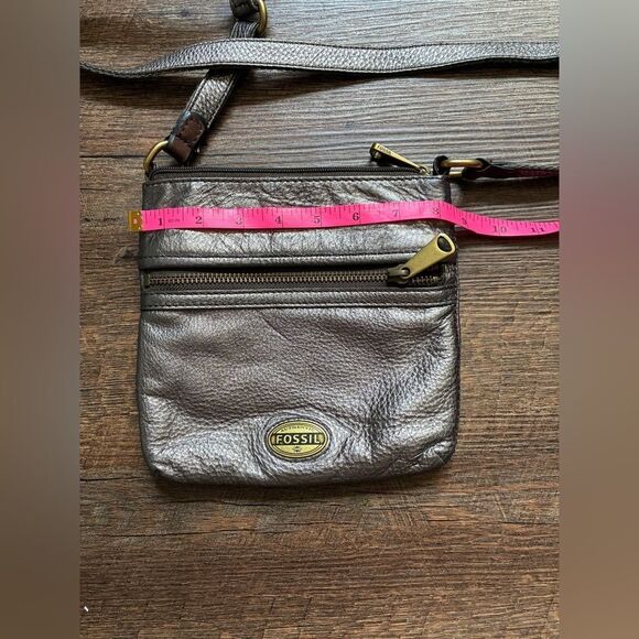 FOSSIL vintage 90s crossbody explorer bag leather purse metallic gun metal gray - Picture 15 of 16